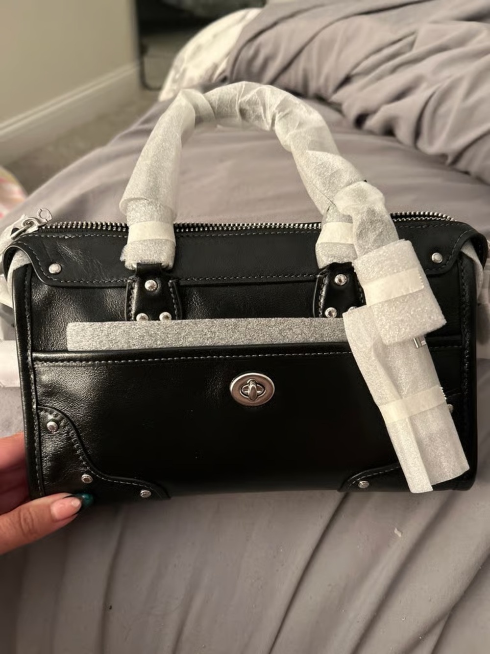 Coach Black Leather Satchel with Silver Hardware
